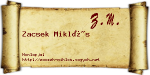 Zacsek Miklós névjegykártya
